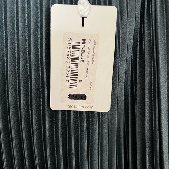 NWT Ted Baker Silk Pleated Midi Skirt Green Size 0- US2 - Picture 2 of 6